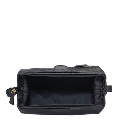 Elephant Pattern Leather Vanity Pouch - Black