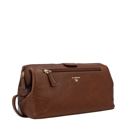 Elephant Pattern Leather Vanity Pouch - Brown