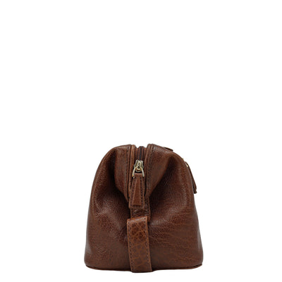 Elephant Pattern Leather Vanity Pouch - Brown