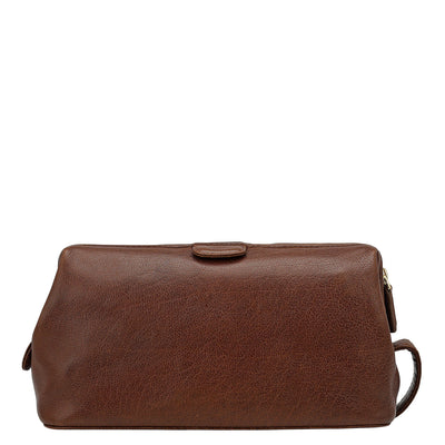 Elephant Pattern Leather Vanity Pouch - Brown