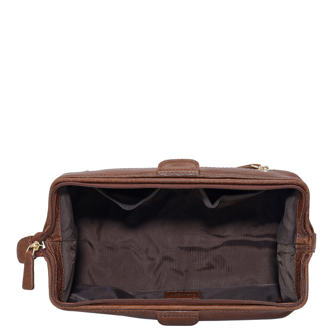 Elephant Pattern Leather Vanity Pouch - Brown