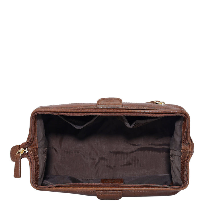 Elephant Pattern Leather Vanity Pouch - Brown