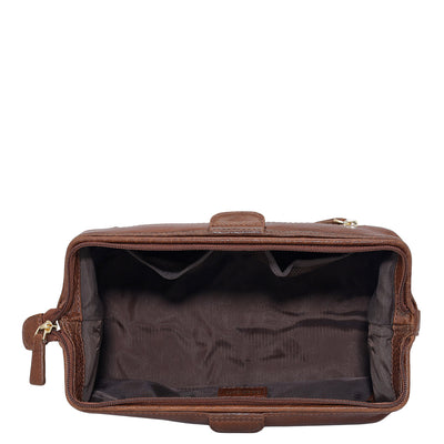 Elephant Pattern Leather Vanity Pouch - Brown