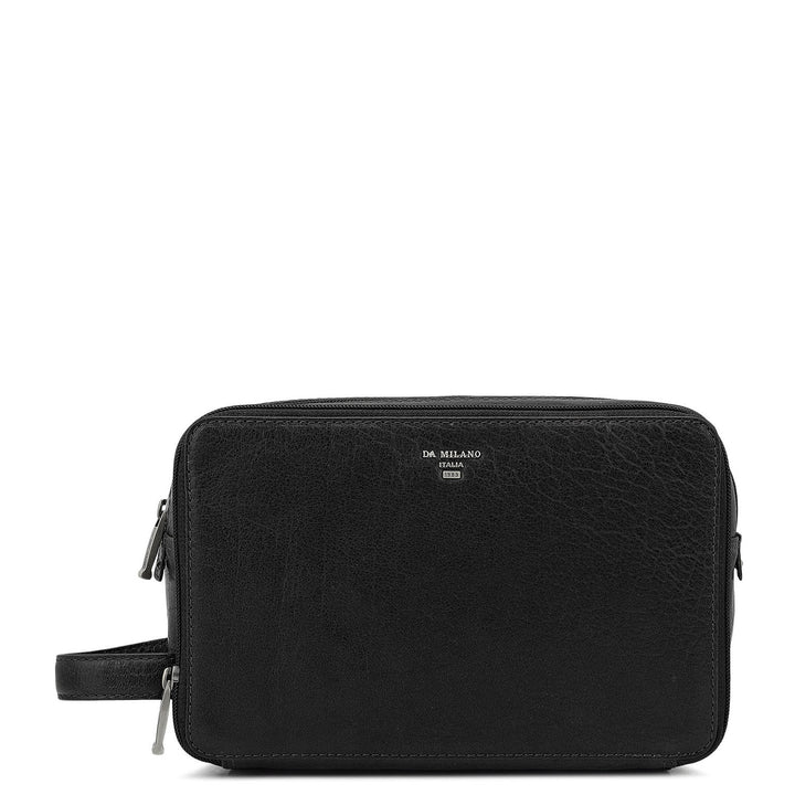 Elephant Pattern Leather Vanity Pouch - Black