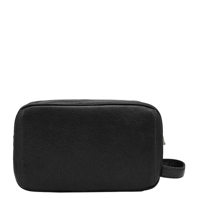 Elephant Pattern Leather Vanity Pouch - Black