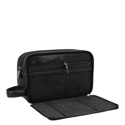 Elephant Pattern Leather Vanity Pouch - Black