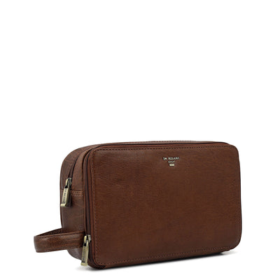 Elephant Pattern Leather Vanity Pouch - Brown
