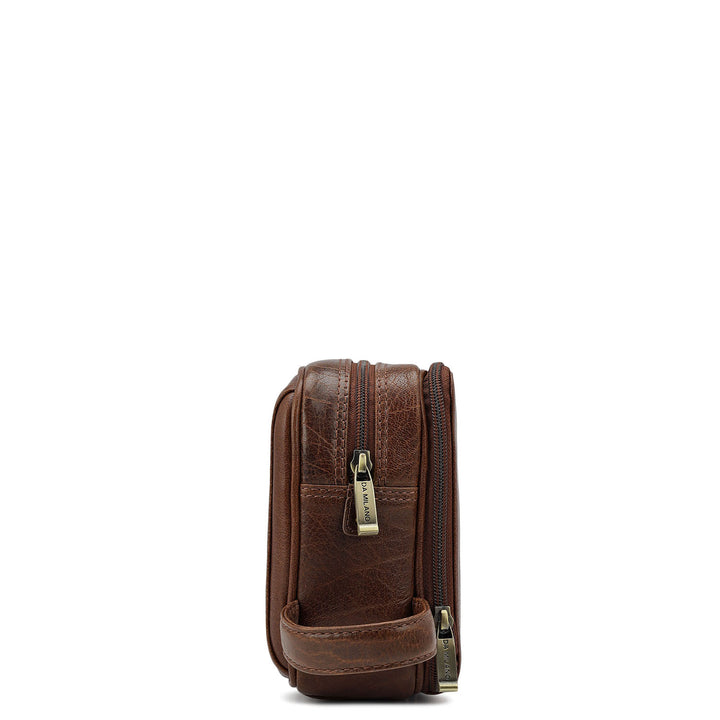 Elephant Pattern Leather Vanity Pouch - Brown