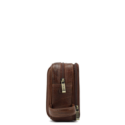 Elephant Pattern Leather Vanity Pouch - Brown