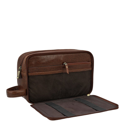 Elephant Pattern Leather Vanity Pouch - Brown
