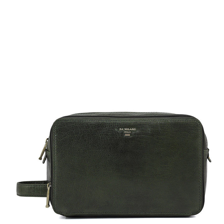 Elephant Pattern Leather Vanity Pouch - Petrol Green