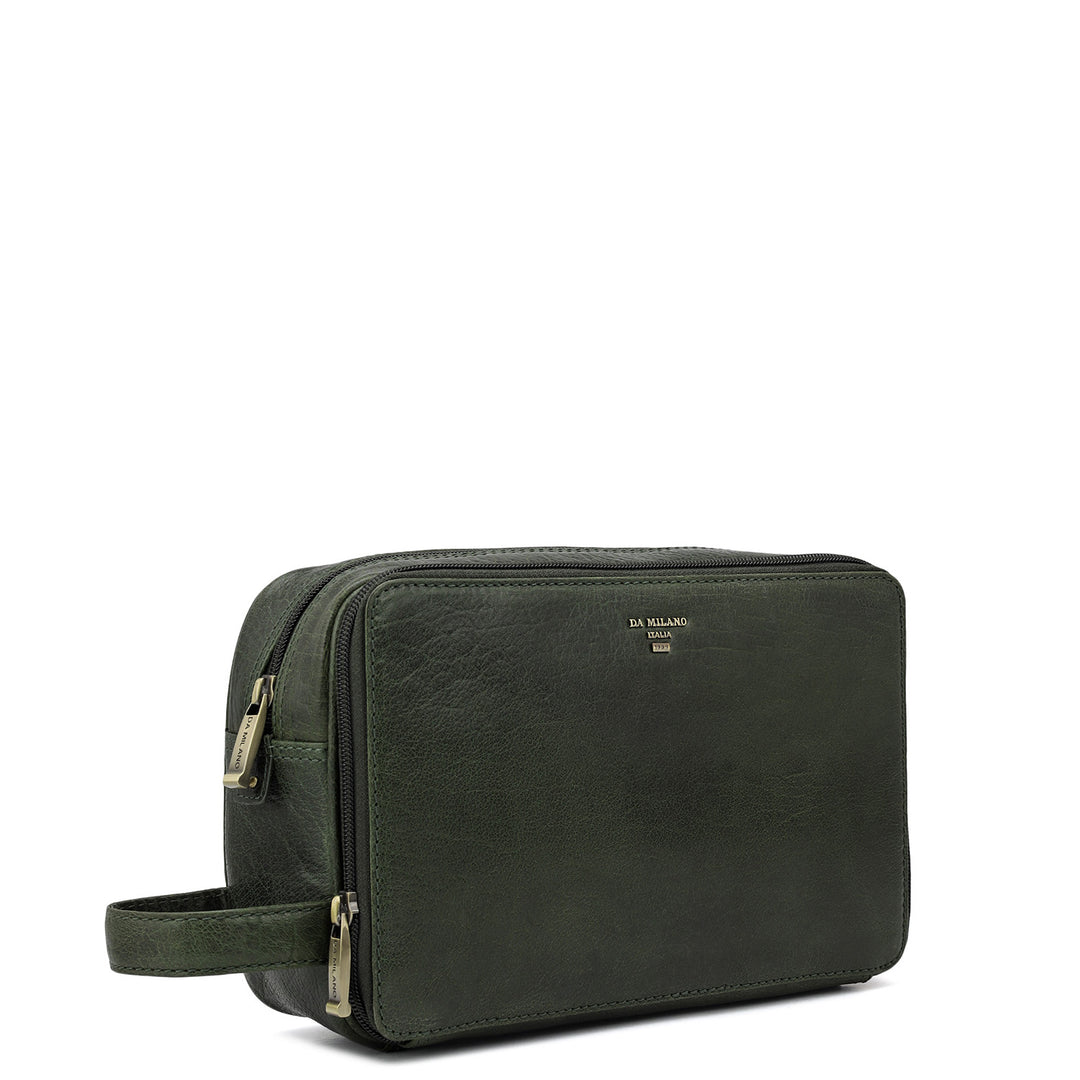 Elephant Pattern Leather Vanity Pouch - Petrol Green