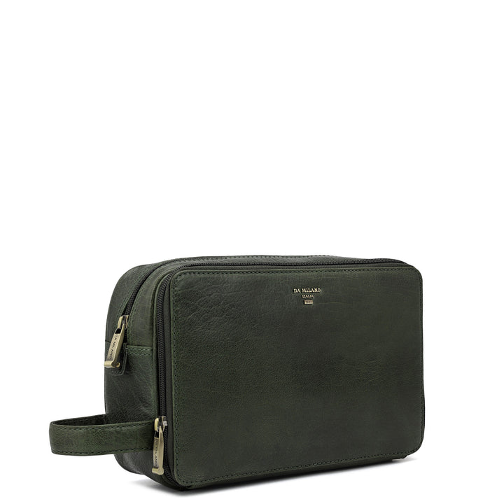 Elephant Pattern Leather Vanity Pouch - Petrol Green