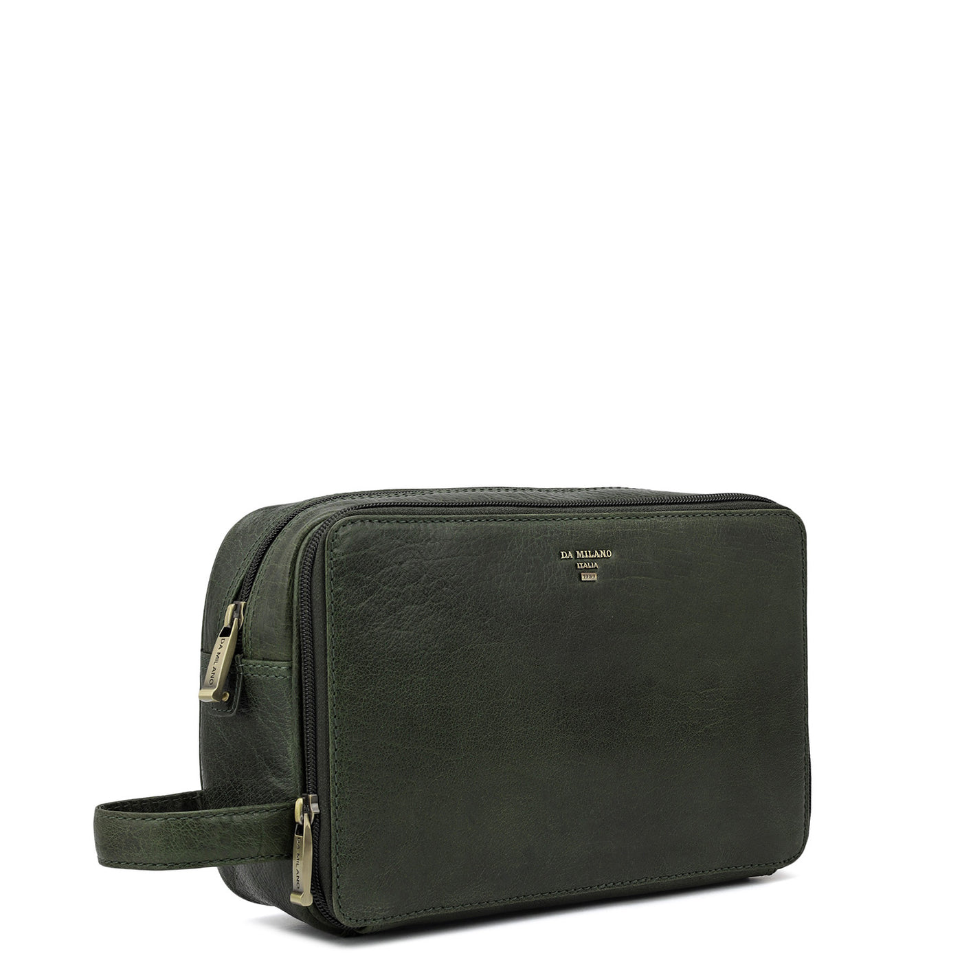 Elephant Pattern Leather Vanity Pouch - Petrol Green
