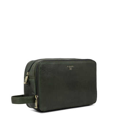 Elephant Pattern Leather Vanity Pouch - Petrol Green
