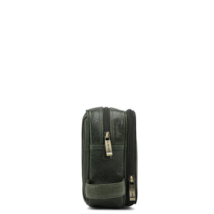 Elephant Pattern Leather Vanity Pouch - Petrol Green
