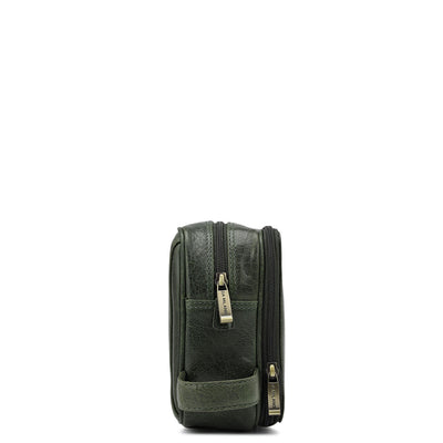 Elephant Pattern Leather Vanity Pouch - Petrol Green