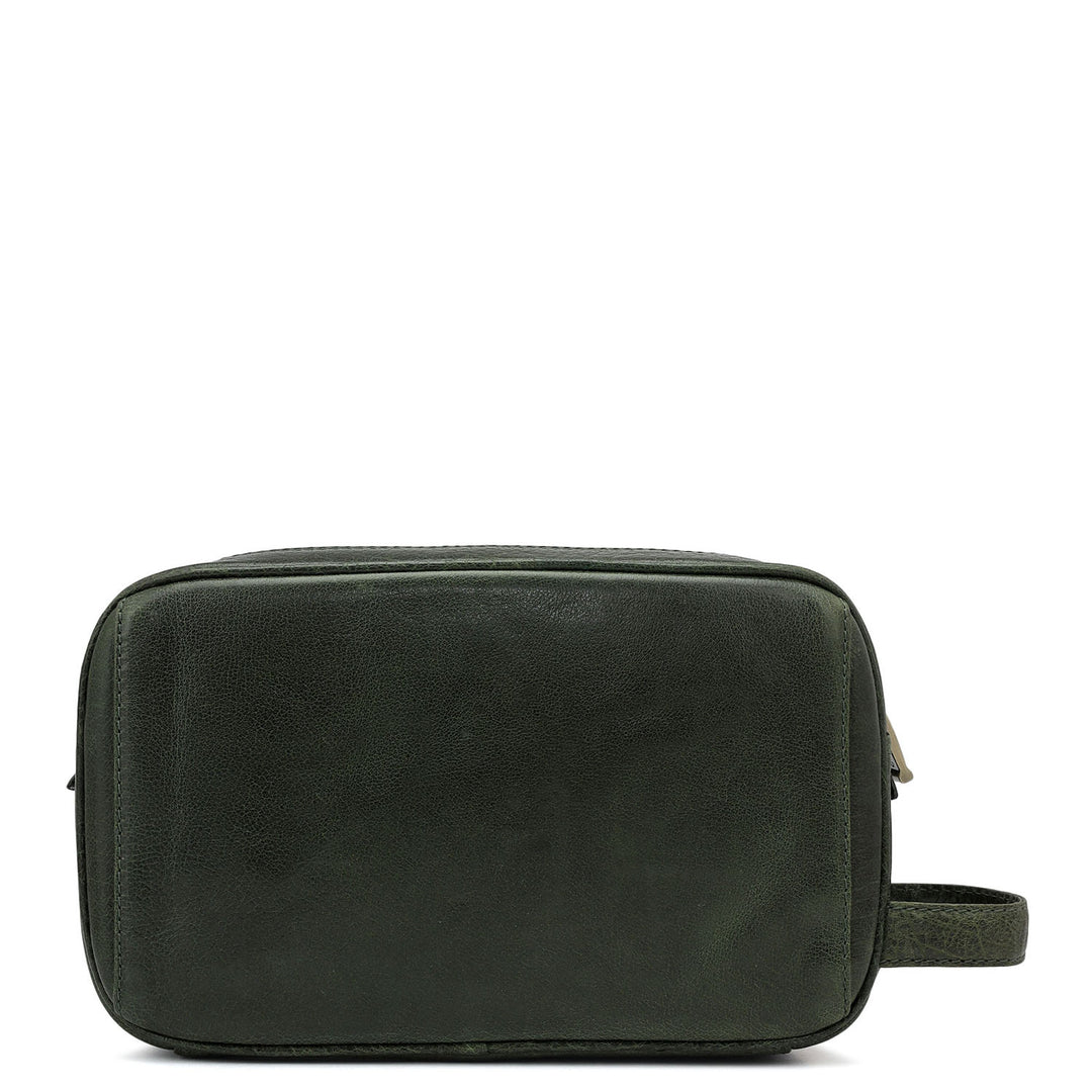 Elephant Pattern Leather Vanity Pouch - Petrol Green