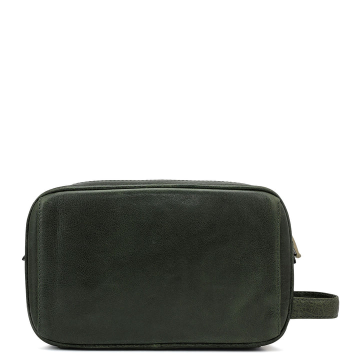 Elephant Pattern Leather Vanity Pouch - Petrol Green