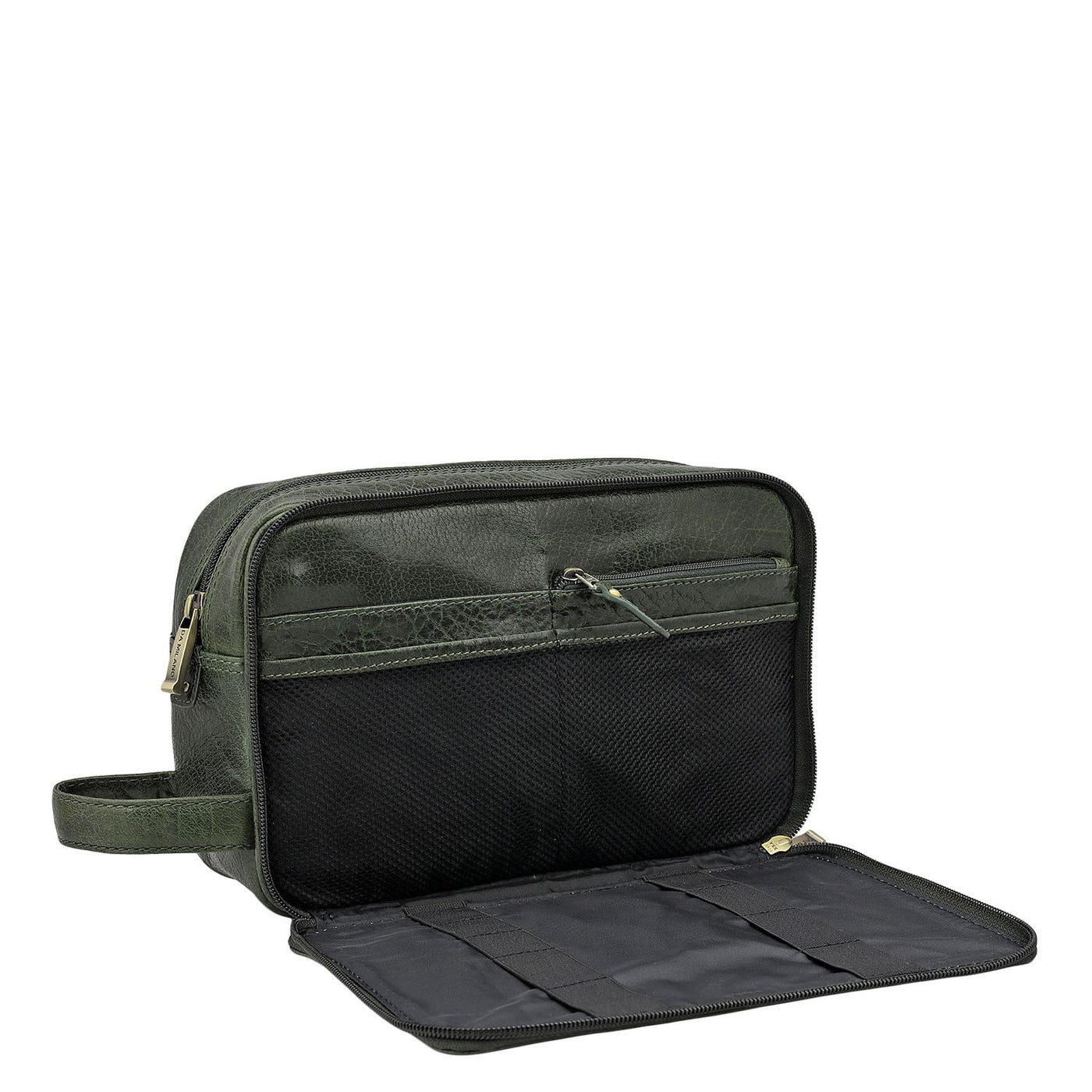 Elephant Pattern Leather Vanity Pouch - Petrol Green