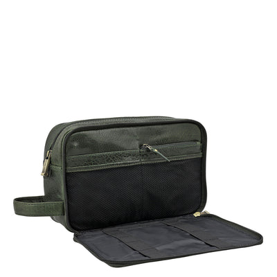 Elephant Pattern Leather Vanity Pouch - Petrol Green
