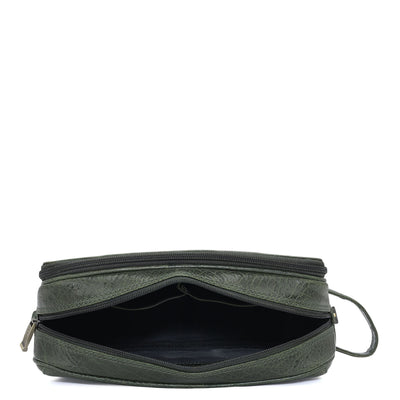 Elephant Pattern Leather Vanity Pouch - Petrol Green