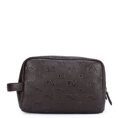 Monogram Wax Leather Vanity Pouch - Chocolate