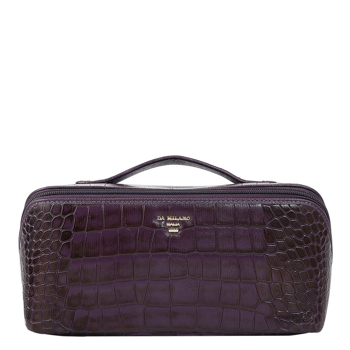 Croco Leather Vanity Pouch - Grapevine