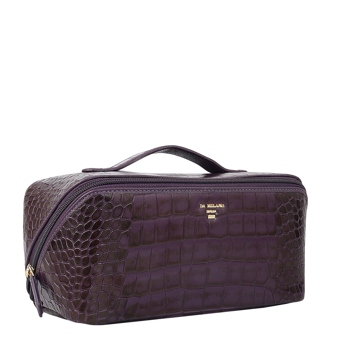 Croco Leather Vanity Pouch - Grapevine