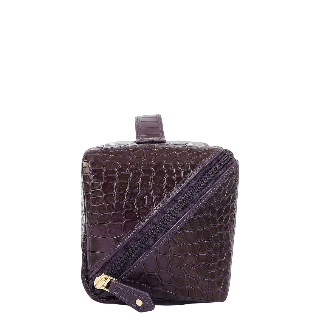 Croco Leather Vanity Pouch - Grapevine