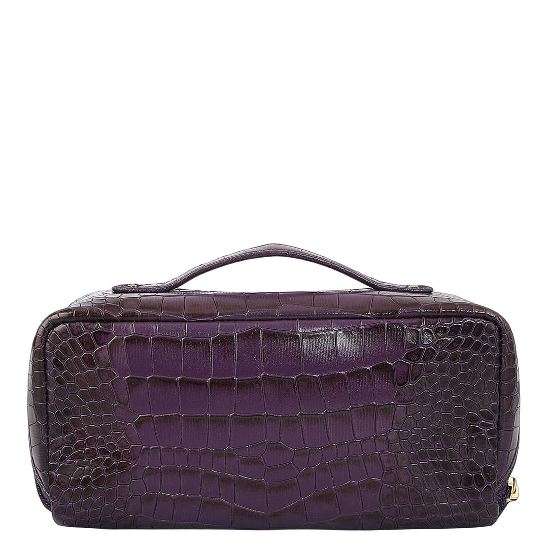 Croco Leather Vanity Pouch - Grapevine