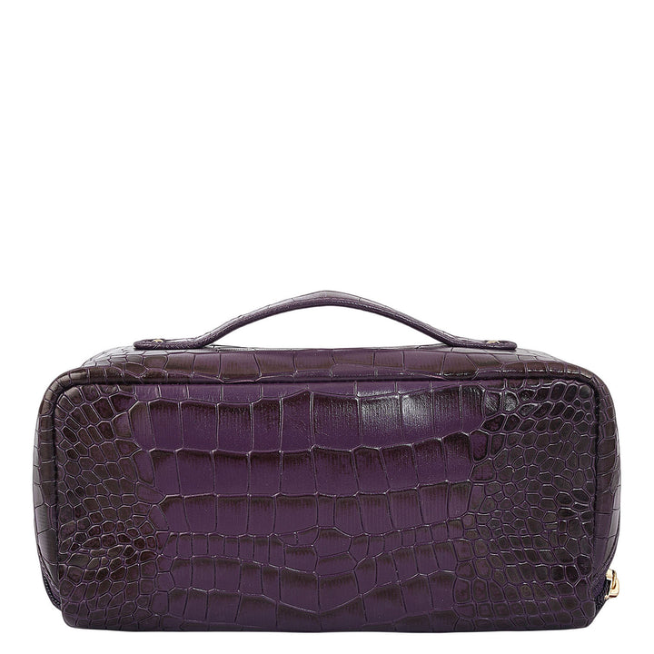 Croco Leather Vanity Pouch - Grapevine