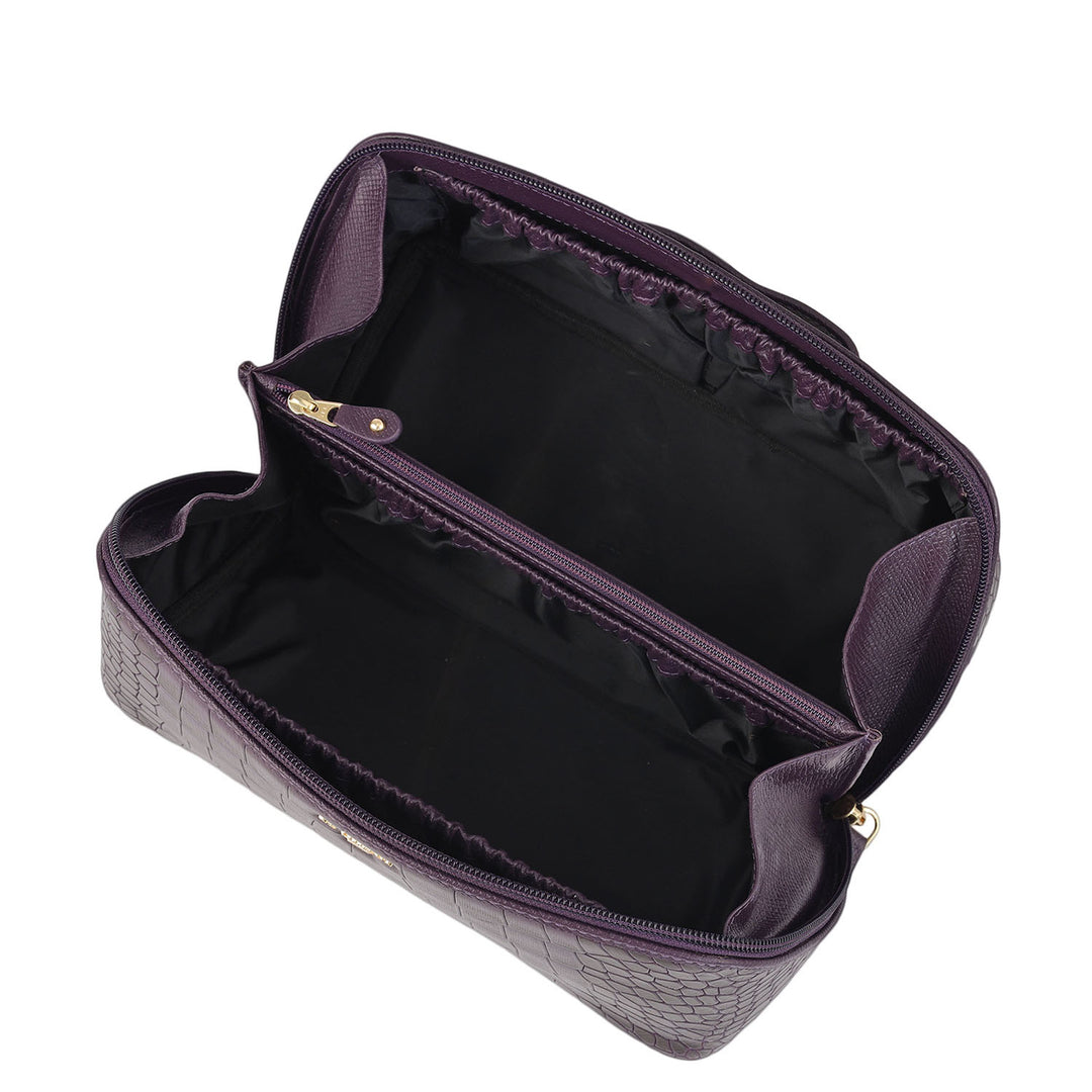 Croco Leather Vanity Pouch - Grapevine