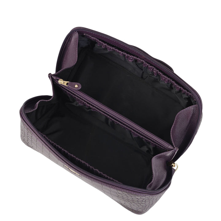 Croco Leather Vanity Pouch - Grapevine