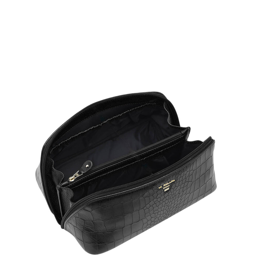 Croco Leather Vanity Pouch - Black