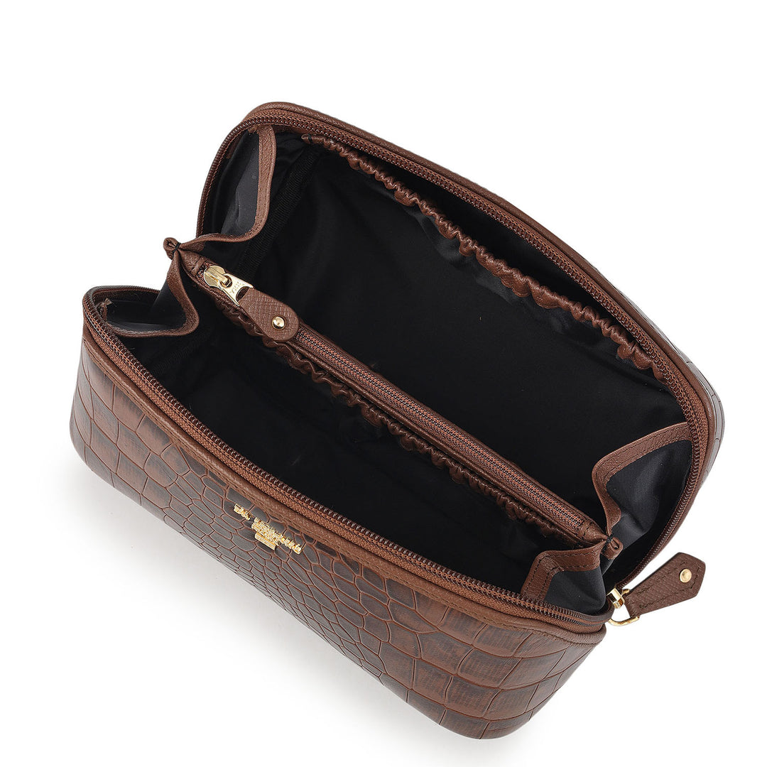 Croco Leather Vanity Pouch - Date
