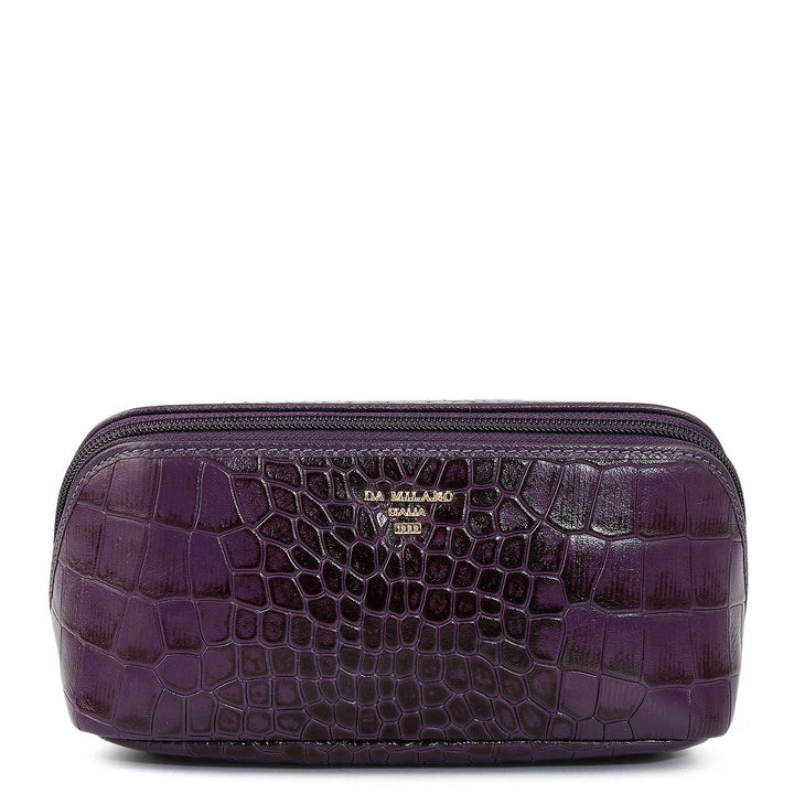 Croco Leather Vanity Pouch - Grapevine