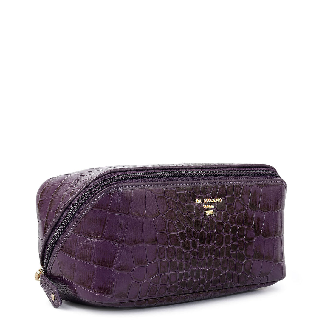 Croco Leather Vanity Pouch - Grapevine