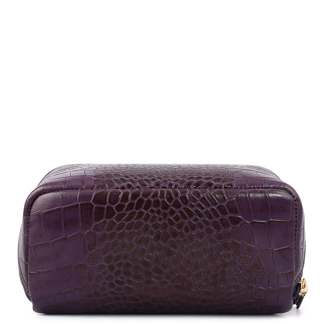 Croco Leather Vanity Pouch - Grapevine