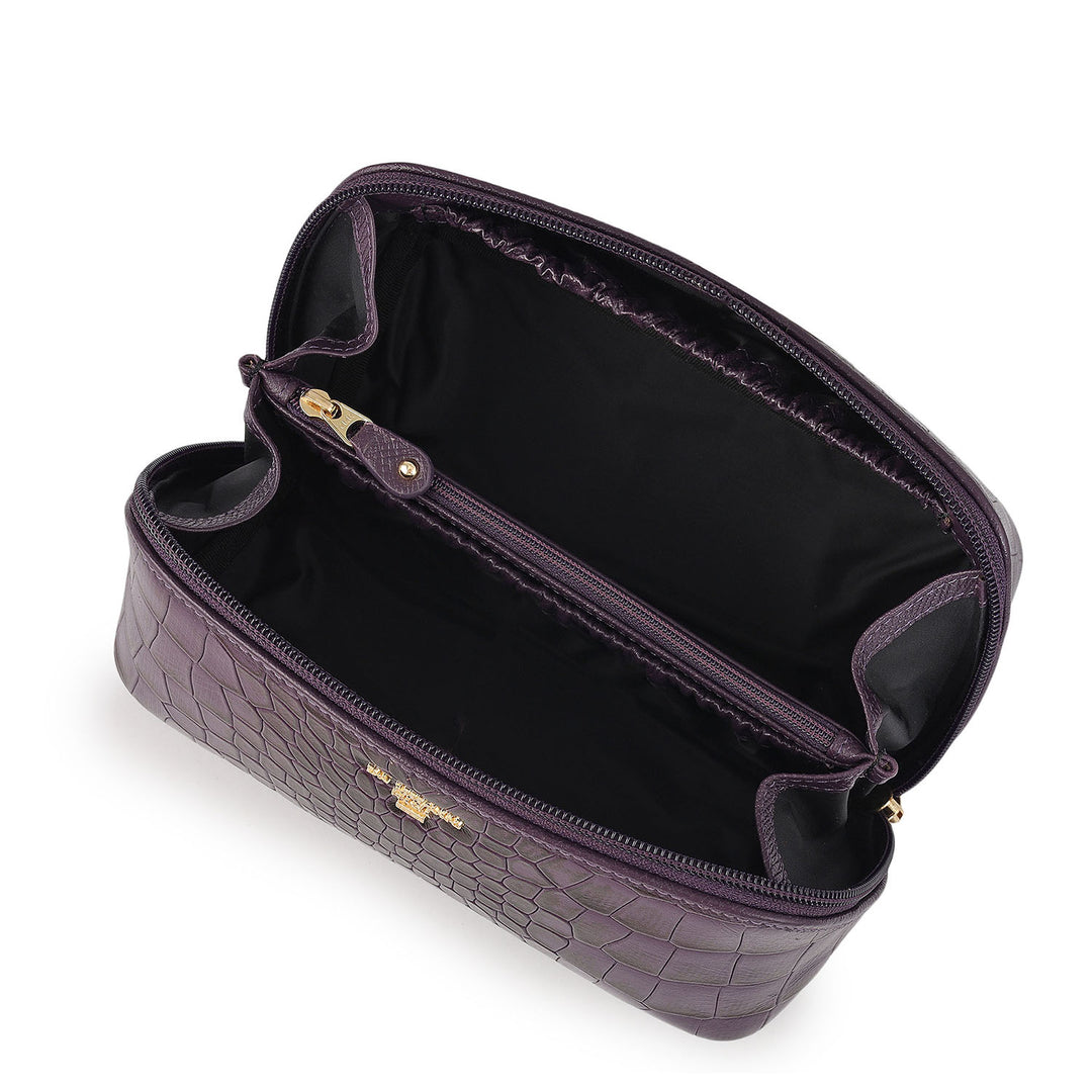 Croco Leather Vanity Pouch - Grapevine