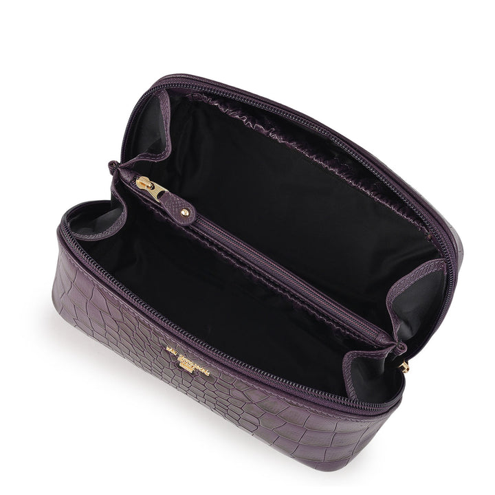 Croco Leather Vanity Pouch - Grapevine