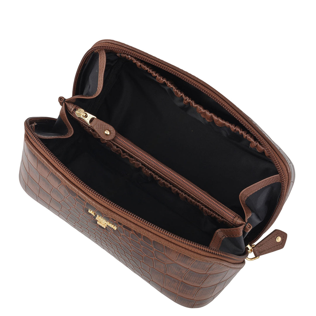 Croco Leather Vanity Pouch - Date