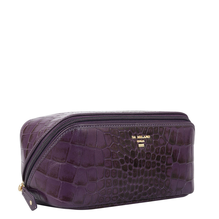 Croco Leather Vanity Pouch - Grapevine