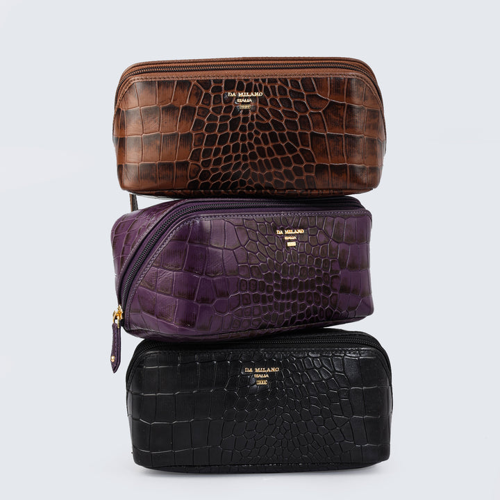 Croco Leather Vanity Pouch - Date