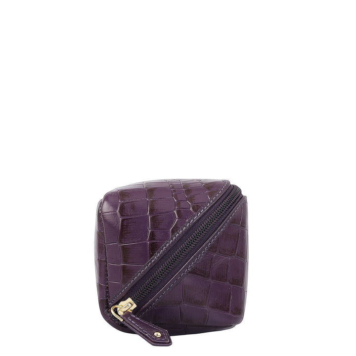 Croco Leather Vanity Pouch - Grapevine