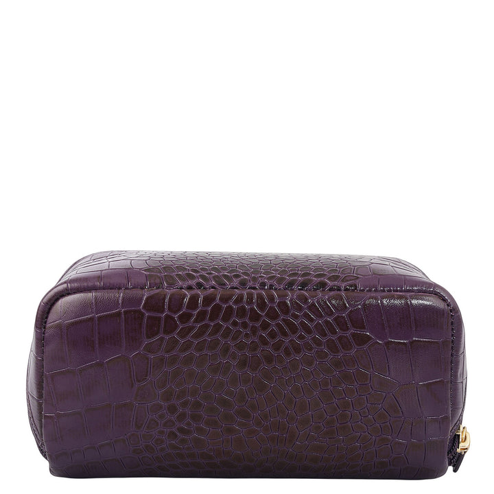 Croco Leather Vanity Pouch - Grapevine