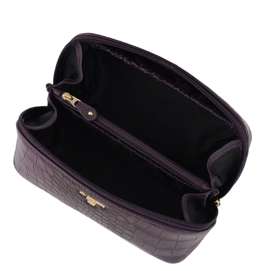 Croco Leather Vanity Pouch - Grapevine