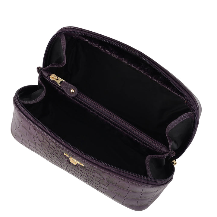 Croco Leather Vanity Pouch - Grapevine