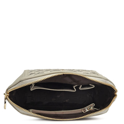 Wax Leather Vanity Pouch - Khaki