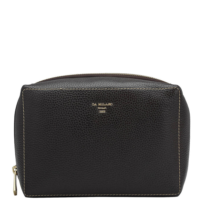 Wax Leather Vanity Pouch - Chocolate